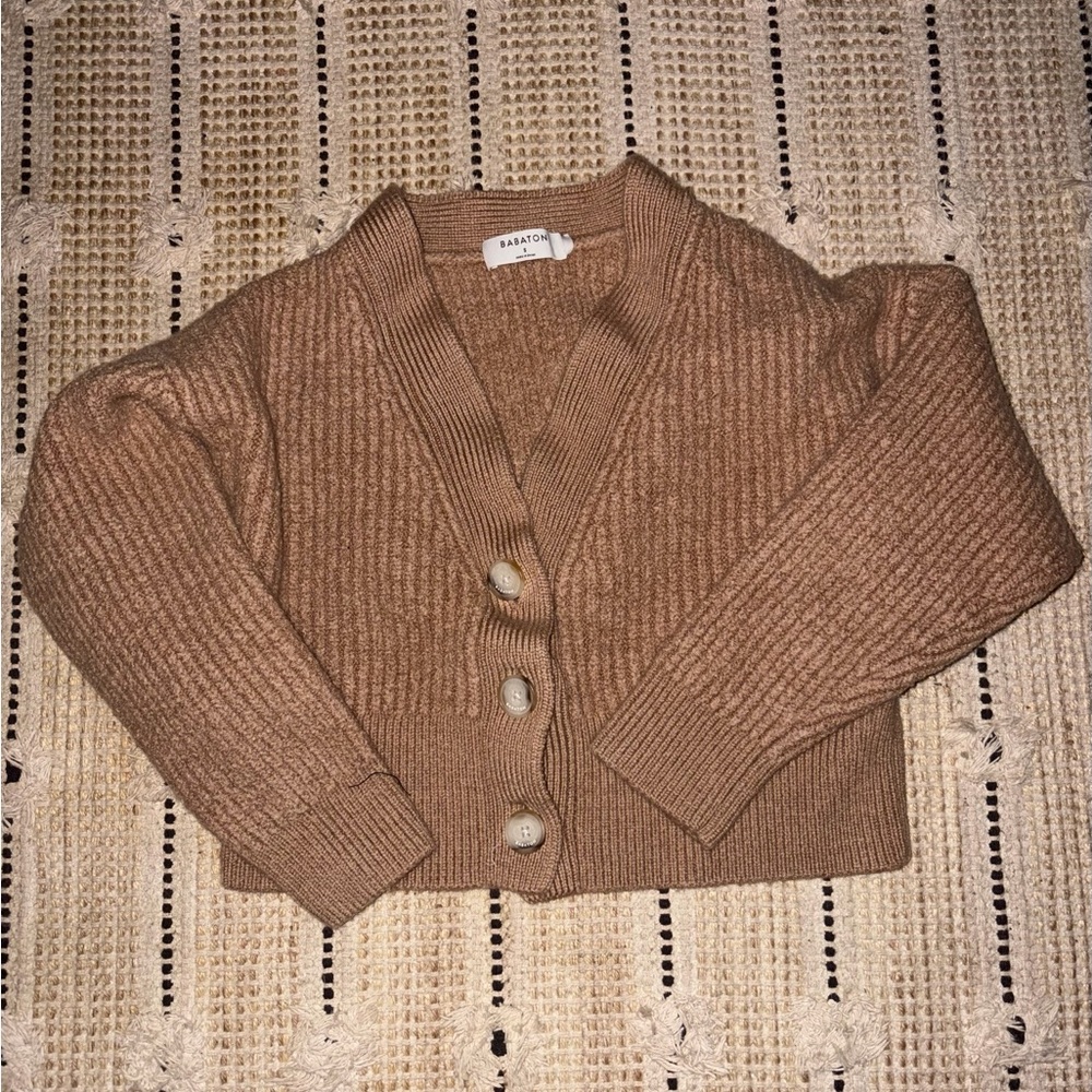 Aritzia Tan Knit Crop Cardigan